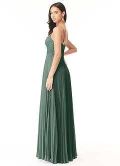 Azazie Vini Robes de demoiselle d'honneur Robe Trapèze en Mousseline de soie Col V plissé Mousse De Mer image4