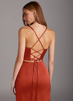 Azazie Brookelle Robes de demoiselle d'honneur Robe Fourreau en Satin extensible Corset en cœur Rouille image6