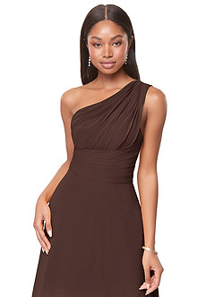 Azazie Ashley Robes de demoiselle d'honneur Robe Trapèze en Mousseline de soie Rayé Ganache image4