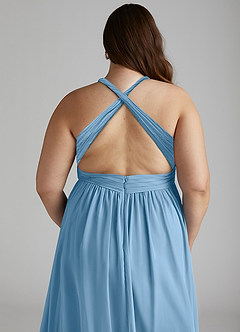 Azazie Ashia Jurken voor bruidsmeisjes Jurk van Chiffon met A-Lijn Geplooid Staal Blauw image12