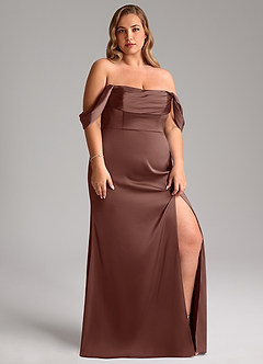 Azazie Saige Vestidos de damas de honor Vestido de Expresado de Satén Elástico de Corte Recto con Vestidos sin tirantes image13