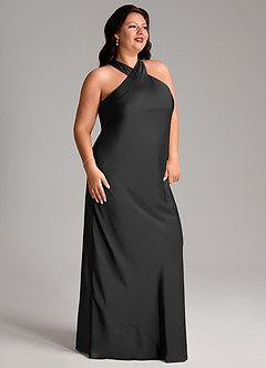 Azazie Doretta Bridesmaid Dresses Black Mermaid Pleated Stretch Satin Dress image8