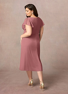 Azazie Vera Mother of the Bride Dresses Desert Rose A-Line V-Neck Pleated Mesh Dress image8