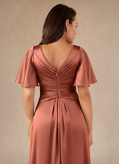 Azazie Emmeline Mother of the Bride Dresses Clay A-Line Pleated Stretch Satin Dress image4