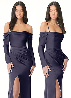 Azazie Hallie Bridesmaid Dresses Stormy Sheath Off-The-Shoulder Long Sleeve Stretch Satin Convertible Dress image8