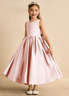 Azazie Cailee Flower Girl Dresses Blushing Pink Ball-Gown Pleated Matte Satin Dress image4