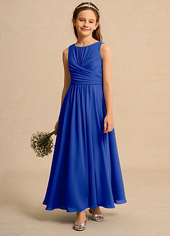 Azazie Ducky Junior Formal Flower Girl Dresses Royal Blue A-Line Pleated Chiffon Dress image4