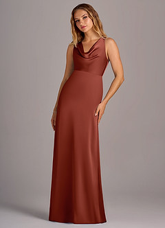 Azazie Wrenlee Bridesmaid Dresses Terracotta A-Line Stretch Satin Dress image5