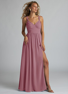 Azazie Aziza Bridesmaid Dresses Vintage Mauve A-Line V-Neck Pleated Chiffon Dress image1