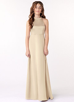 Azazie Laurel Junior Champagne A-Line Matte Satin Dress image1