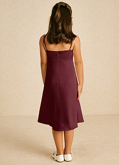 Azazie Zuzu Flower Girl Dresses Cabernet A-Line Spaghetti Strap Stretch Satin Dress image2