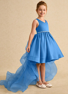 Azazie Julietta Flower Girl Dresses Blue Jay Ball-Gown Convertible Tulle Dress image3