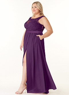 Azazie Elly Bridesmaid Dresses Grape A-Line Lace Scoop Neck Chiffon Dress image9