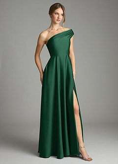 Azazie Melanie 신부 들러리 드레스 A라인 오프 더 숄더 스트레치 새틴 바닥 길이 드레스 image5