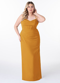 Azazie Mai Bridesmaid Dresses Butterscotch Sheath Pleated Chiffon Dress image7