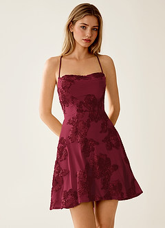 Lysandra Burgundy Stretch 3D Flowers Corset Mini Dress image4