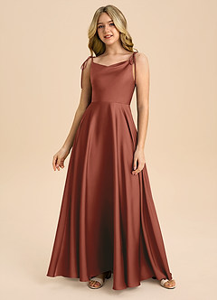 Azazie Popsy Junior Auburn A-Line Bow Stretch Satin Dress image3