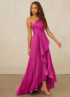 Christian Siriano Bridal for Azazie 1008 Robes de demoiselle d'honneur Robe Trapèze en Satin extensible Ue épaule Fuchsia image4