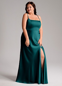 Azazie Lidia Robes de demoiselle d'honneur Robe Sirène en Satin extensible Fente Latérale Paon image12