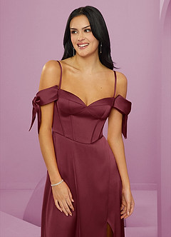 Barbie ♥ Azazie Final Sale Dusty Blue A-Line Off the Shoulder Stretch Satin Dress image5