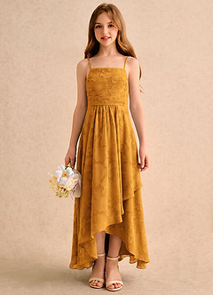 Azazie Twilight Girls Formal Blumenmädchenkleider A-Linie Plissee Blumen-Burnout Kleid Butterscotch image4