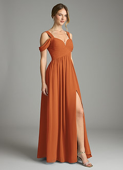 Azazie Lianne Bridesmaid Dresses Cinnamon A-Line Off the Shoulder Chiffon Dress image5