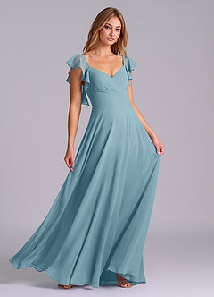 Azazie Leilani Bridesmaid Dresses Moody Blue A-Line Pleated Chiffon Dress image3