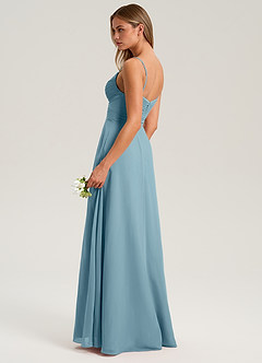 Azazie Terese Brautjungfernkleider A-Linie Plissee Chiffon Kleid Stimmungsvolles Blau image5
