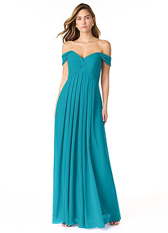 Azazie Kaitlynn Bridesmaid Dresses Jade Empire Ruched Chiffon Convertible Dress image2