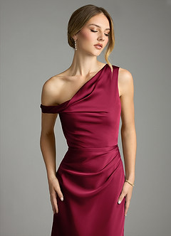 Azazie Emerson Bridesmaid Dresses Burgundy Mermaid Off the Shoulder Stretch Satin Dress image6