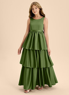 Azazie Meadowyn Junior Juniper A-Line Bow Stretch Satin Dress image4