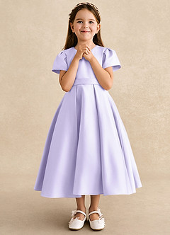 Azazie Princess Flower Girl Dresses Lilac A-Line Pleated Matte Satin Dress image4