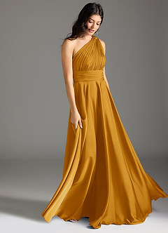 Azazie Charlize Jurken voor bruidsmeisjes Jurk van Stretch Satijn met A-lijn One-shoulder Boterbabbelaar image3