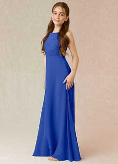Azazie Snow Junior Robe Trapèze en Mousseline de soie Dentelle Bleu Roi image3