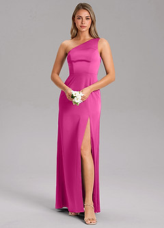 Azazie Phaedra Jurken voor bruidsmeisjes Jurk van Stretch Satijn met A-Lijn One-Shoulder Fuchsia image1