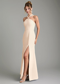 Azazie Rue Bridesmaid Dresses White Alabaster A-Line Halter Chiffon Dress image5