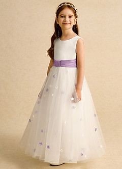 Azazie Cricket Flower Girl Dresses Ivory Wisteria Ball-Gown Pleated Matte Satin Dress image5