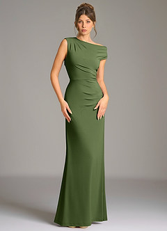 Azazie Nazanin Bridesmaid Dresses Olive Mermaid Off the Shoulder Premium Stretch Jersey Dress image3