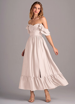 Azazie Anaya Bridesmaid Dresses Blushing Pink A-Line Sweetheart Neckline Stretch Satin Convertible Dress image3