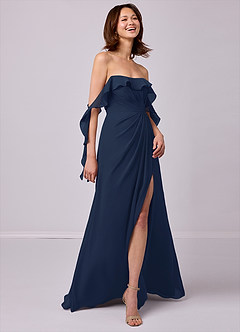 Barbie ♥ Azazie Bridesmaid Dresses Dark Navy A-Line Off the Shoulder Chiffon Convertible Dress image5