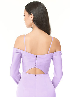 Azazie Hallie Brudtärnklänningar Klänning av Tubklänning i Stretch Satin Off-The-Soulder långärmad Lila Konvertibel image8
