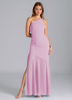 Azazie Tilla Jurken voor bruidsmeisjes Jurk van Chiffon met Zeemeermin One-Shoulder Snoep Roze image3