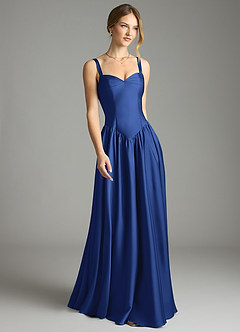 Azazie Evadina Suknie dla druhen Linia A Gorset Satyna elastyczna Do ziemi Sukienka image1