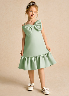 Azazie Kiwi Flower Girl Dresses Dusty Sage A-Line Spaghetti Strap Matte Satin Dress image4