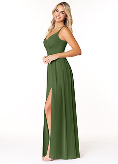 Azazie Rayna Bridesmaid Dresses Olive A-Line V-Neck Pleated Chiffon Dress image3