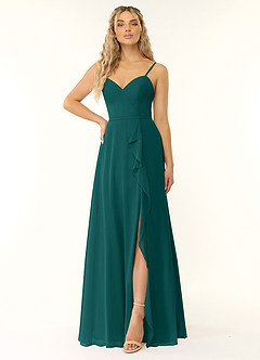 Azazie Naeem Bridesmaid Dresses Peacock A-Line V-Neck Ruffle Chiffon Dress image1