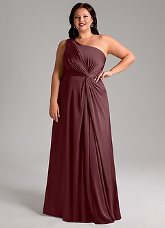 Azazie Brooke Bridesmaid Dresses Sangria A-Line One Shoulder Stretch Satin Dress image12