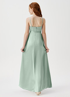 Azazie Kaylee Junior Robe Trapèze en Satin extensible avec ceinture Agave image2