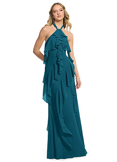 Azazie Velma Bridesmaid Dresses Ink Blue A-Line Side Slit Chiffon Dress image3
