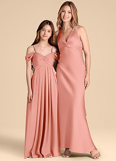 Azazie Kaitlynn Junior Klä av A-Line i Stretch Satin Av axeln image3